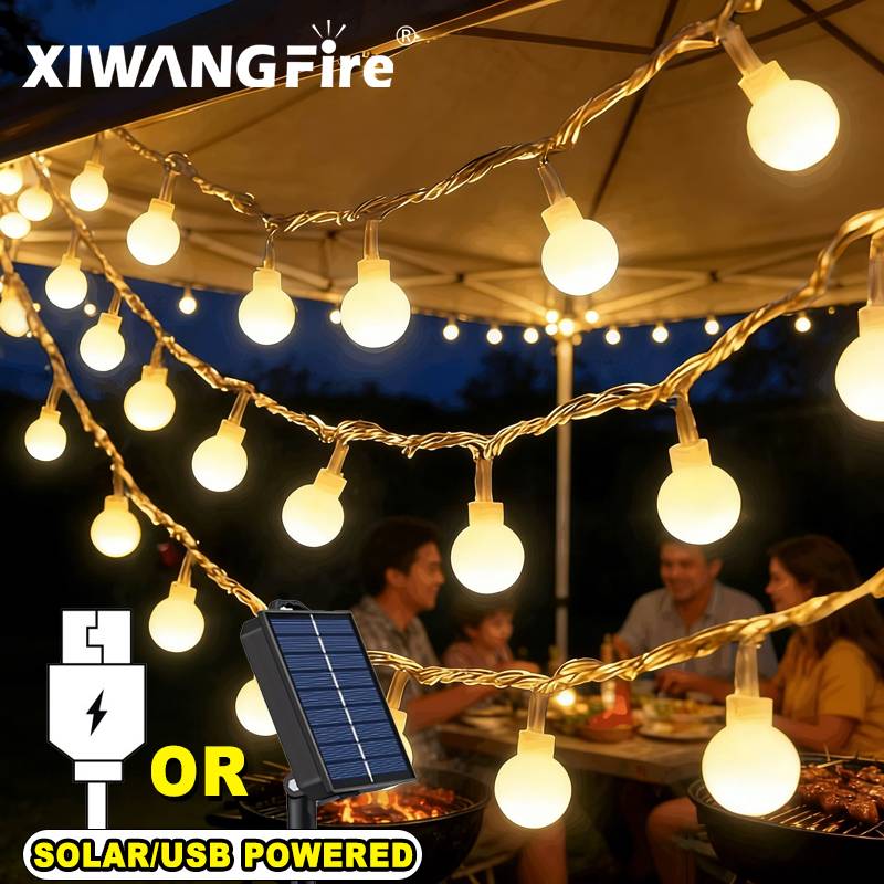 Sustainable Living Principles - Lampu String Tenaga Surya/USB/Baterai 3-10M, Bola