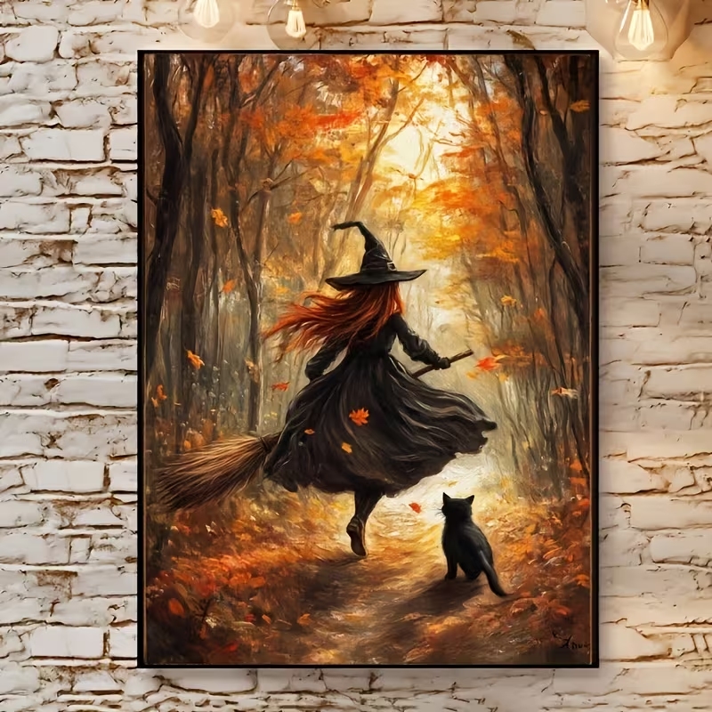 Sustainable Living Products - Lukisan Kanvas Poster Gambar Penyihir Halloween